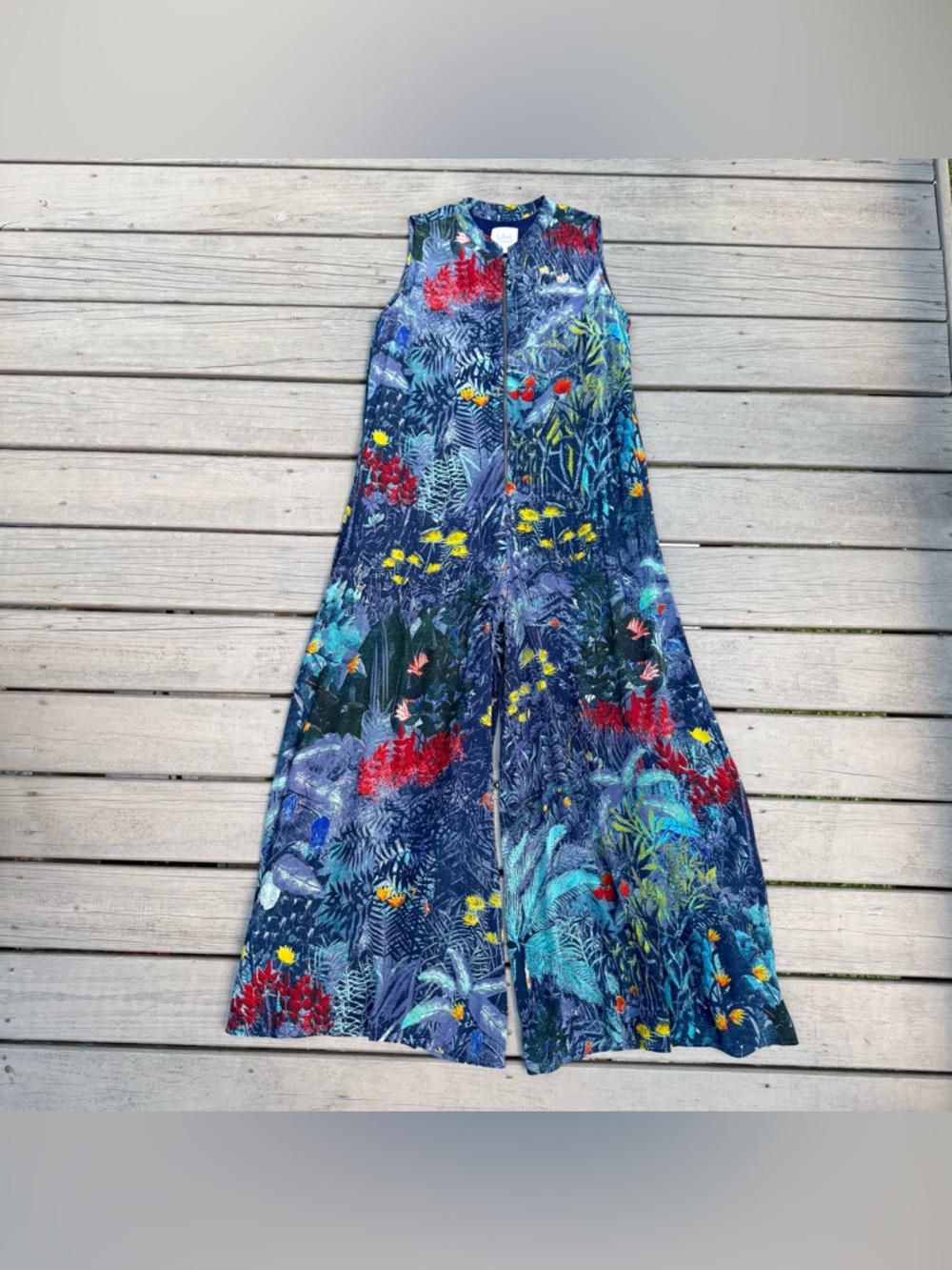 Label by Ritu Kumar Blue Floral Zip Up Flared Jumpsuit size M